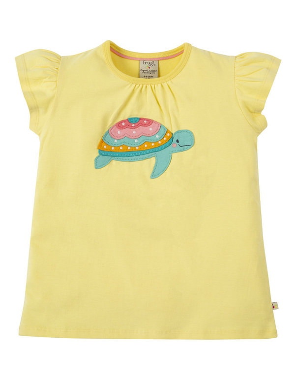 Frugi -  Ellie Applique T-Shirt - gelbes T-Shirt mit Schildkröte