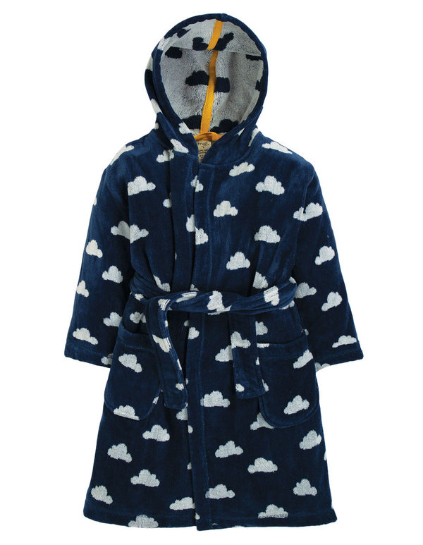 Frugi - Toasty Towelling Robe - Bademantel mit Wolken in dunkelblau