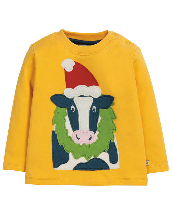 Frugi - Cow Little Discovery Applique Top - Shirt mit Weihnachtskuh