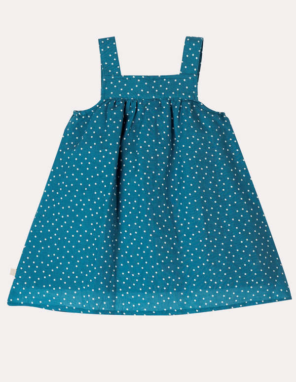 Frugi - Hallie Linen Dress Bunny - Kleid mit Hase in blau mit Pünktchen