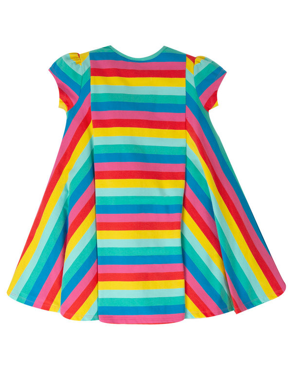 Frugi -  Flamingo Multi Stripe Elodie Twirly Dress - Kleid mit Regenbogen Streifen