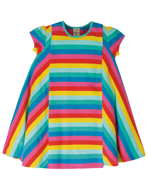 Frugi -  Flamingo Multi Stripe Elodie Twirly Dress - Kleid mit Regenbogen Streifen