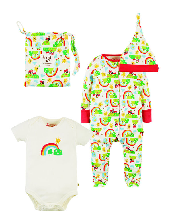 Frugi - happy days baby gift set -  Geschenkeset für  Neugeborene und Babys mit Regenbogen Druck