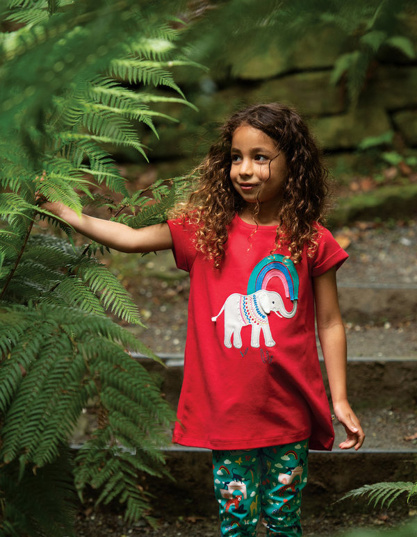 Frugi  - True Red Elephant Sophie Applique Top - rotes T-Shirt mit Elefanten Applikation