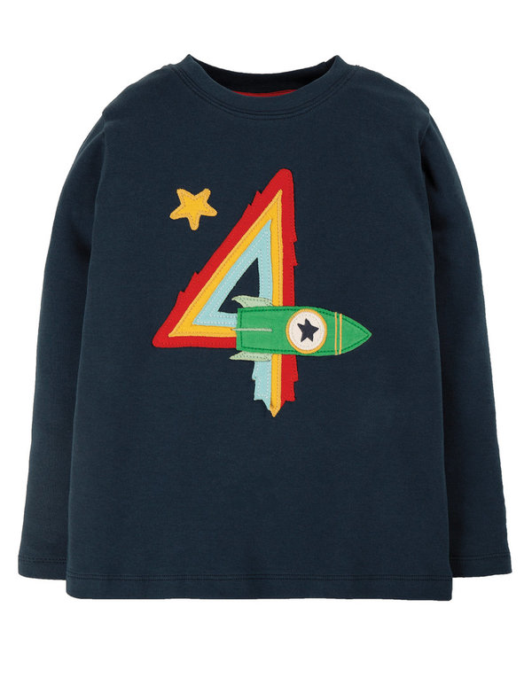 Frugi - Indigo Rocket Magic Nummer T-Shirt 4 Jahre - Geburtstagshirt 4 Jahre