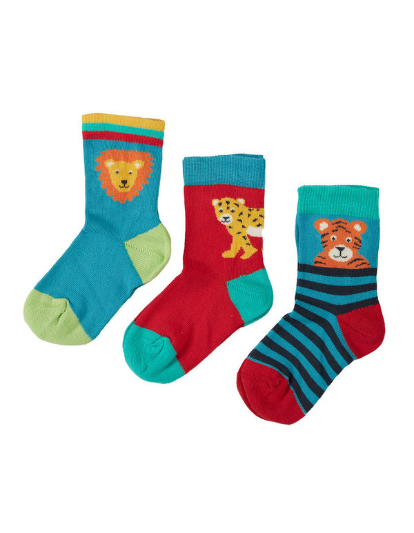 Frugi - little Socks 3 Pack  Big Cat Multipack - Socken 3er Pack  - Löwe, Tiger, Leopard