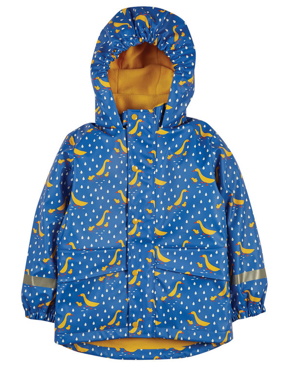 Frugi - little  Puddel Buster Coat Runner Duck - Regenjacke / Matschjacke in blau mit gelben Enten