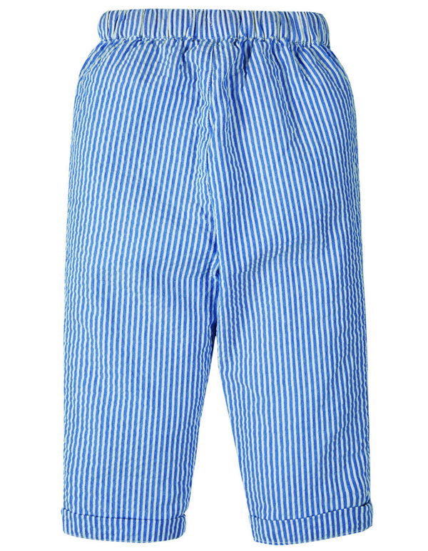 Frugi - little  Marnie Pull Ups Blue Stripe -  gestreifte Hose in blau / weiß Seersucker