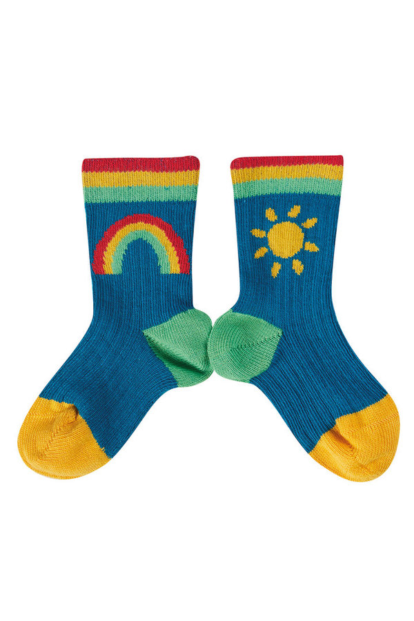 Frugi - Rudy Rib Socks 2Pack , White&Rainbow - 2er Set Socken Weiß & mit Regenbogenstreifen