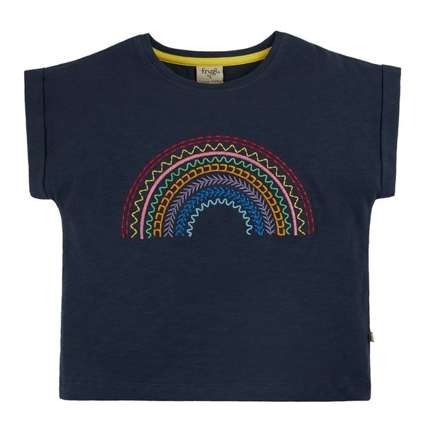 Frugi - Shopia Slub T-Shirt Rainbow - T-Shirt mit Regenbogen Stickerrei