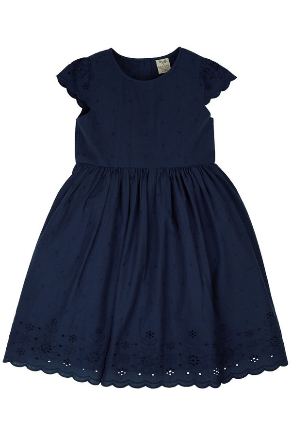 Frugi - Serena Schiffli Dress Indigo - Sommerkleid in dunkelblau mit Spitze