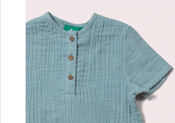Little Green Radicals - Muslin Short Sleeve Top - Muslin Shirt in bleu