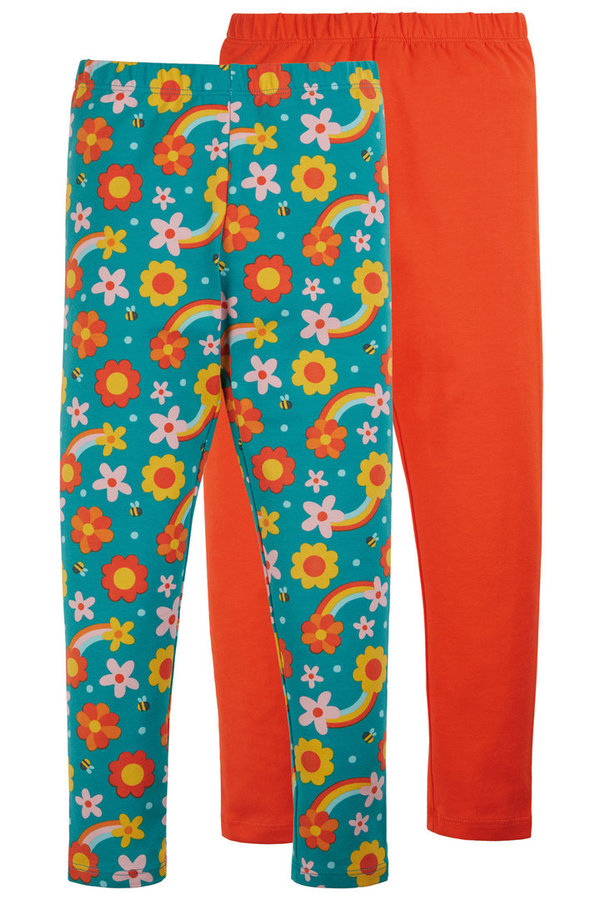 Frugi - Libby Legging 2 Pack, Dahlia / Orange - Leggings 2er Pack Blumenmuster oder uni Orange