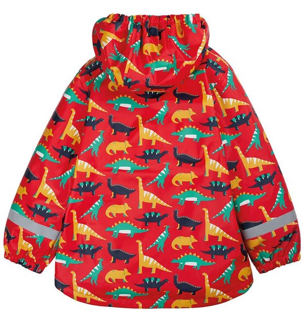 Frugi - Puddle Buster Coat Jurassic- Regenjacke in rot mit Dinos