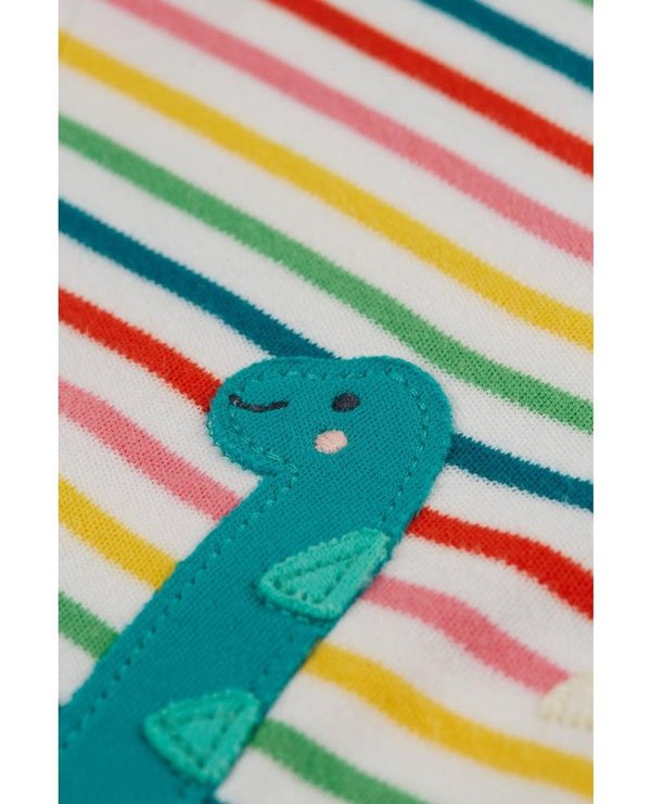 Frugi - Isla Rainbow Stripe/Dino - T-Shirt mit Dino Applikation  und bunten Streifen