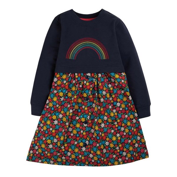 Frugi - Sadie Dress Daisy Rainbow - Kleid mit besticktem Regenbogen und Blumen Print