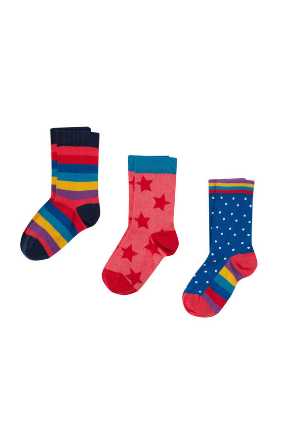 Frugi - Rock my Socks Stars - 3er Pack - Socken mit Sterne oder Punkte oder Streifen