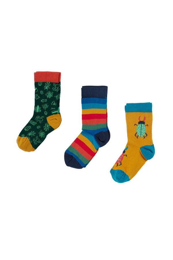 Frugi - Rock my Socks Stars - 3er Pack - Socken mit bunten Käfer oder Streifen
