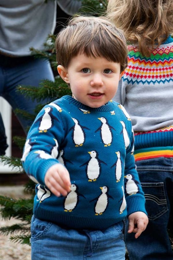 Frugi - Jolly Knitted Jumper - Strickpullover mit Pinguin Design in blau