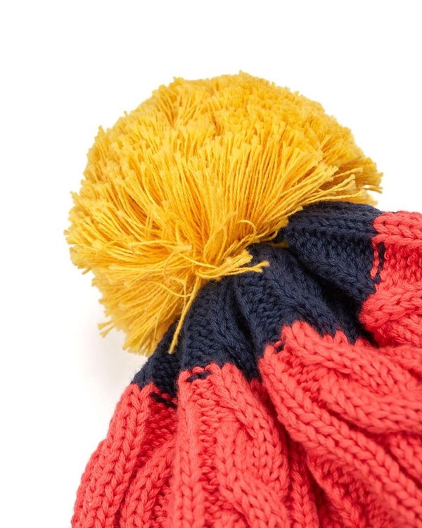 Frugi -  Cable Knit Bobble Hat -  Kinder Multi Stripe pastell Bio-Baumwolle Strickmütze mit Bommel