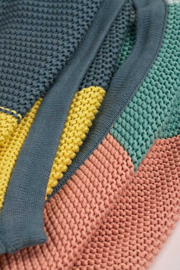 Frugi - Blanket Blue Rainbow - Kuscheldecke aus Bio-Baumwolle, Blau, Regenbogenstreifen