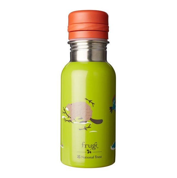 Frugi - Splish Splash Steel Bottle Biber - Edelstahlflasche in grün mit Biber Druck