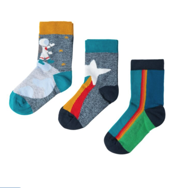 Frugi - Rock my Socks  Rainbow Stars - Socken im Dreierpack - mit Weltraum Motiven