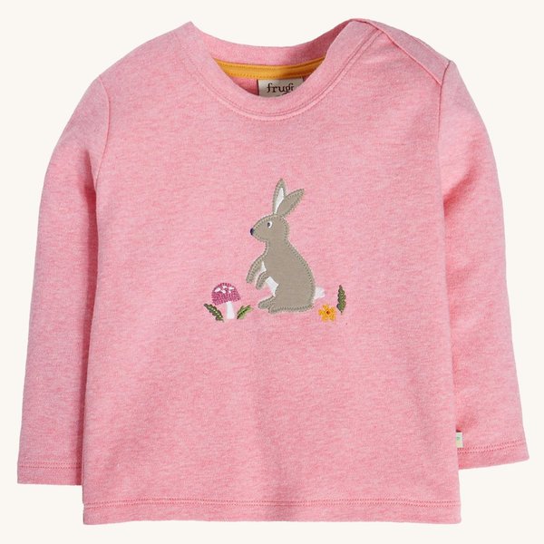 Frugi -  Orion Applique Top Pink Bunny - Longsleeve mit Hasen Applikation